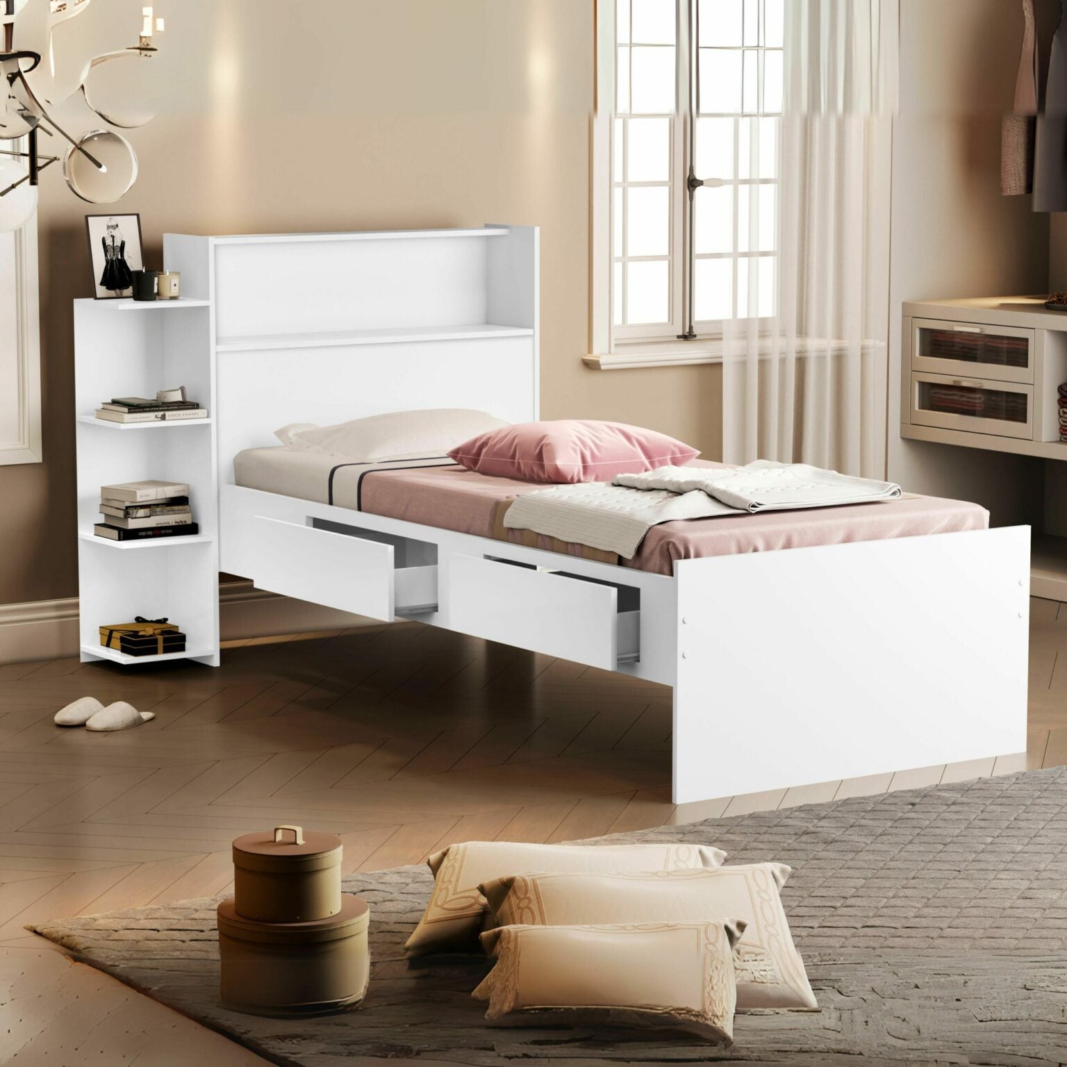 Cama Solteiro Baú Isa Branco – MADEC/VJ MÓVEIS