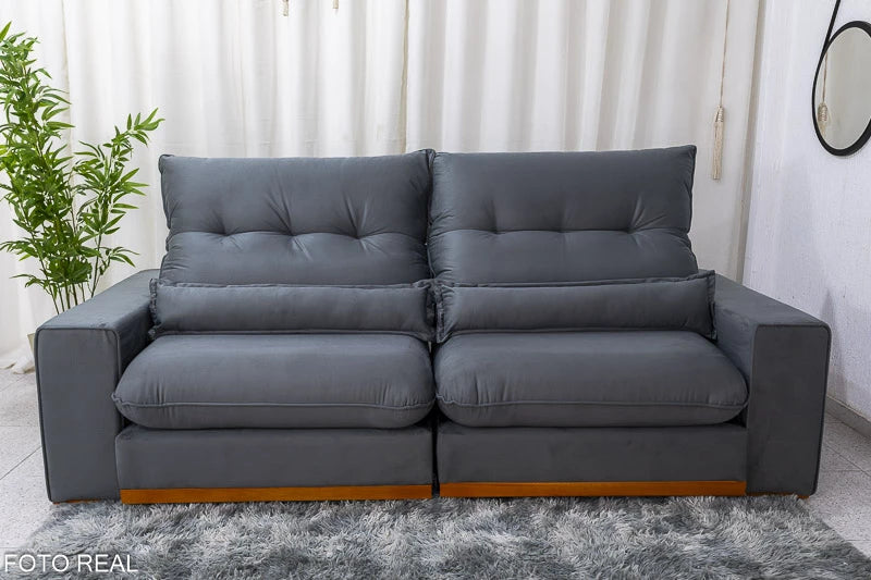 Sofá Retrátil Reclinável Sparta 2.10m Veludo Cinza 814 D33 e Molas Ensacadas - Móveis furniture