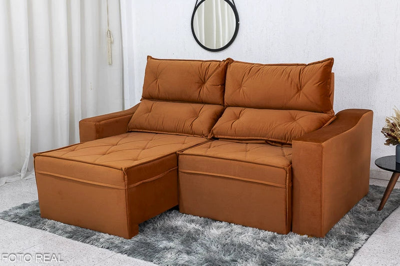 Sofá Retrátil e Reclinável 3 Lugares Moscou 2.00m Veludo Terracota - Móveis furniture