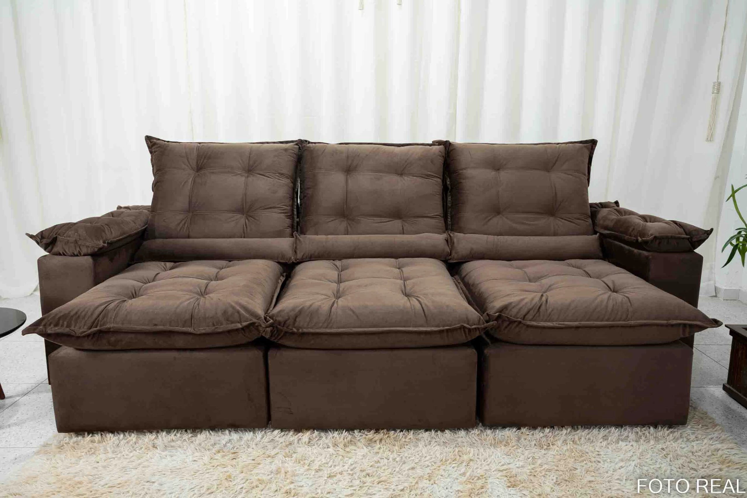 Sofá Retrátil Reclinável Madri 2.70m Veludo Marrom - Móveis furniture