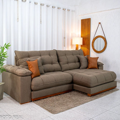 Sofá Retrátil Reclinável Verona 2.90m Linho Marrom D28 Soft - Molas Ensacadas