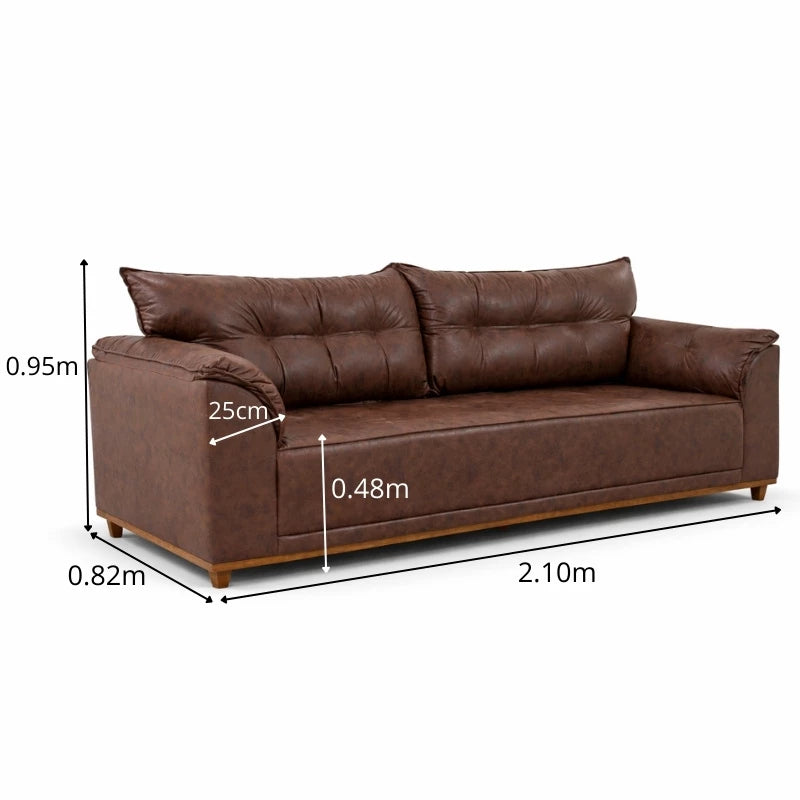 Sofá 3 Lug. Gramado Larg. 2.10m Korino Nobuck Marrom