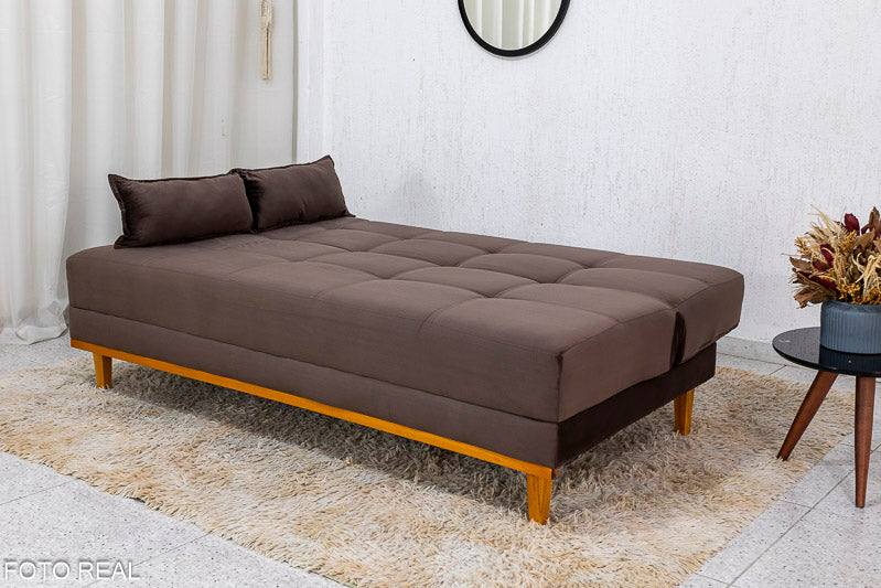 Sofá Cama Madrid larg. 1.80m Molas Bonnel Veludo Marrom - Móveis furniture