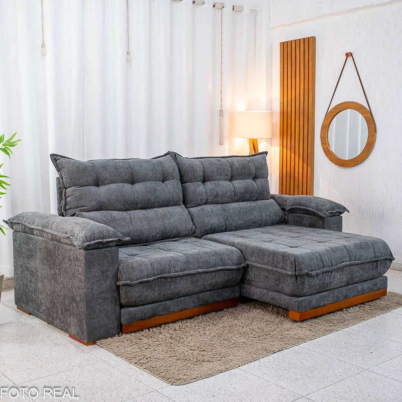 Sofá Retrátil Reclinável Itauna 2.30m Chenille Grafite 573 D28 Soft - Molas Ensacadas