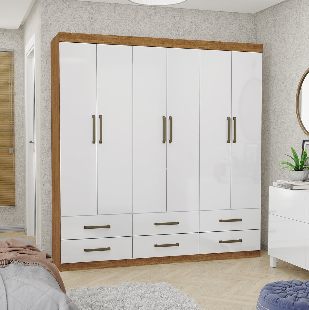 Guarda-Roupa 6 Portas(Sem Espelho/Sem Pes)Dallas 1,53 m Cinamomo/Branco – CARIOCA MOVEIS