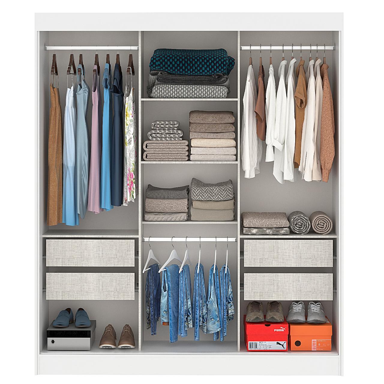 Guarda-Roupa 3 Portas (com espelho) Capri 1,70 m Branco/Preto/Branco – FELLICCI