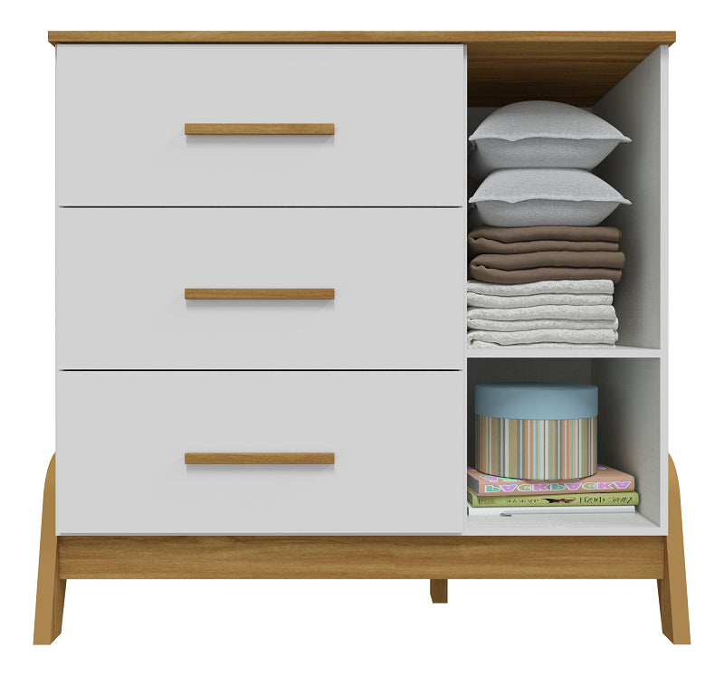 Cômoda Guti Retrô Branco Brilho/Amêndoa – PEROBA MÓVEIS - Móveis furniture