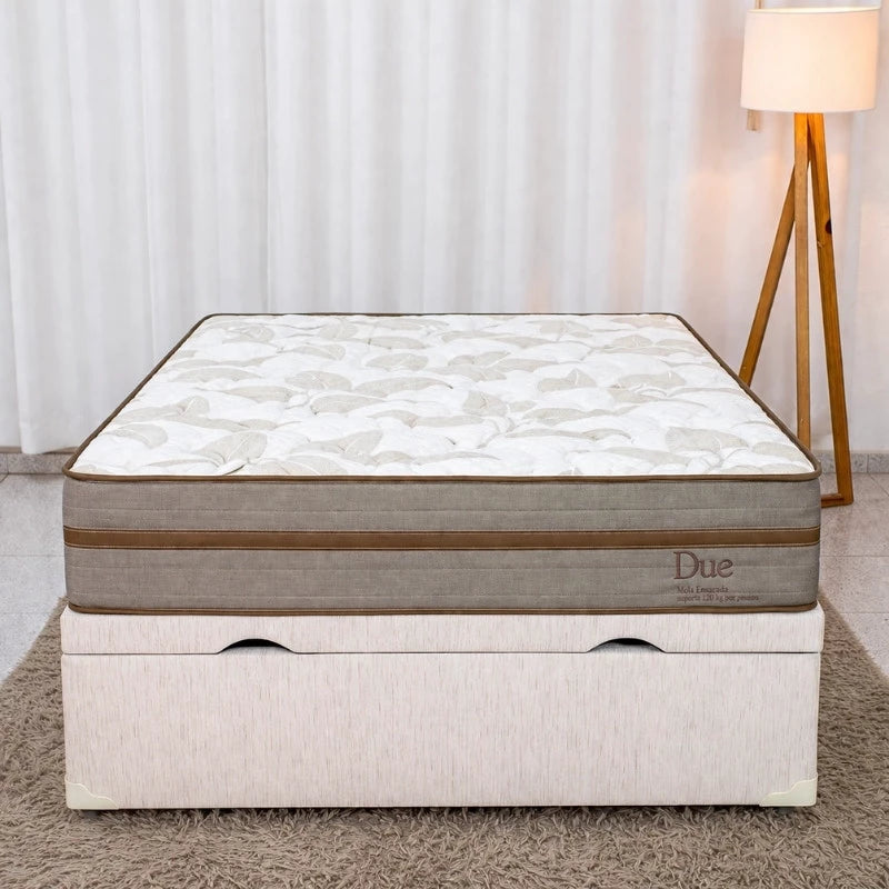 Colchão Casal Due Molas Ensacadas - Viero + Base Box Baú Casal Prime Confort Corino Palha Blindado - Issacar 138x188x71 | Suporta até 240kg