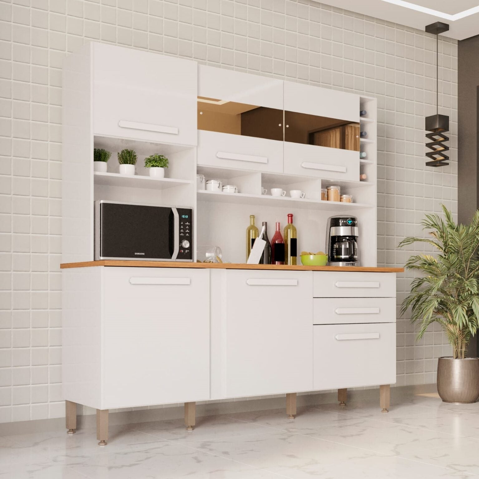 Kit Cozinha Alexia 1,80 Branco Neve –