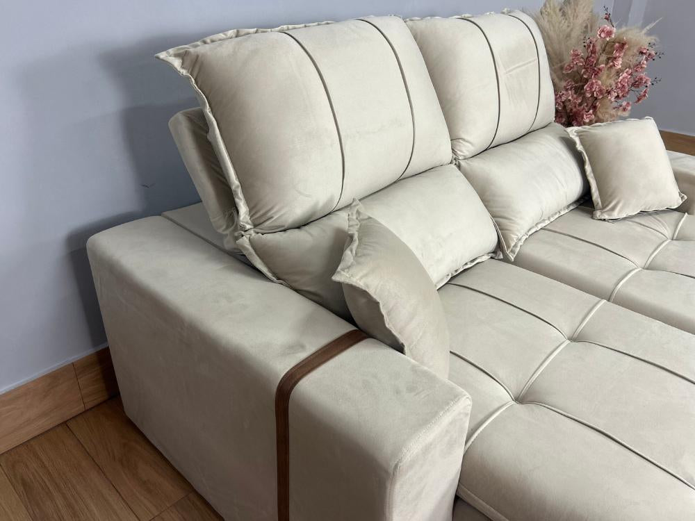 Sofá Retrátil Reclinável Oásis 1.80m – Bege Veludão