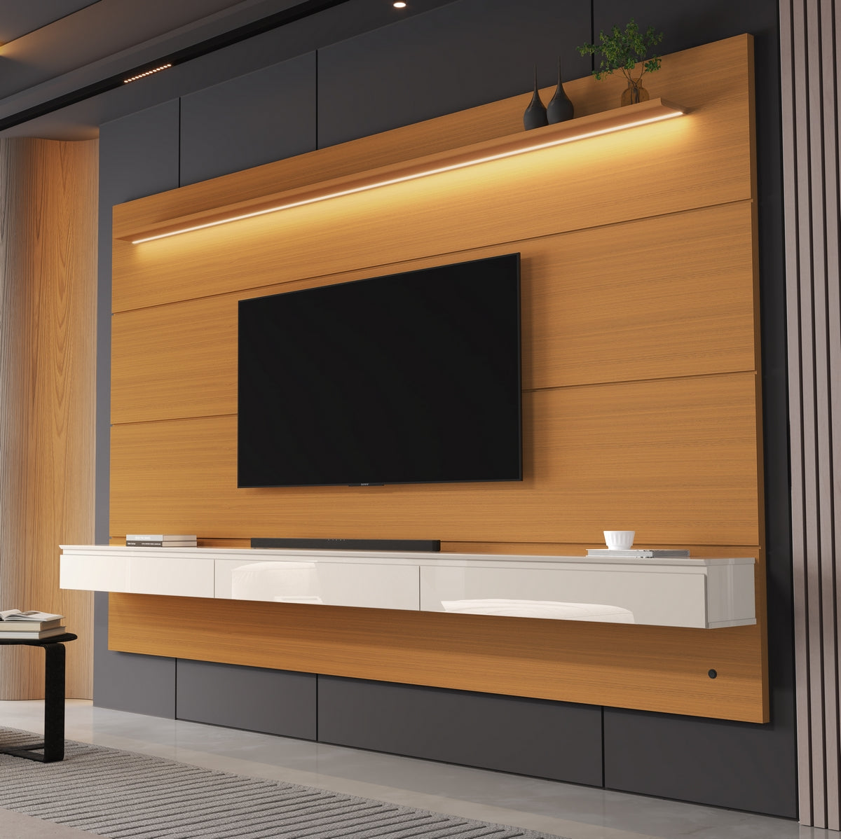 Home Suspenso até 75″ Norton 2.2 Cedro/Off White – EDN MÓVEIS