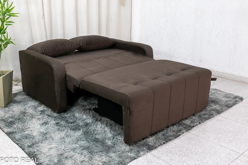 Sofá Cama Amora New Larg. 1.37m Veludinho Marrom - Móveis furniture