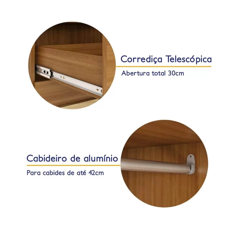 Roupeiro Solteiro Smart Plus 2 Portas 1 Gaveta Larg. 0.85m (GR2123) Cinamomo Rodial Móveis - Móveis furniture