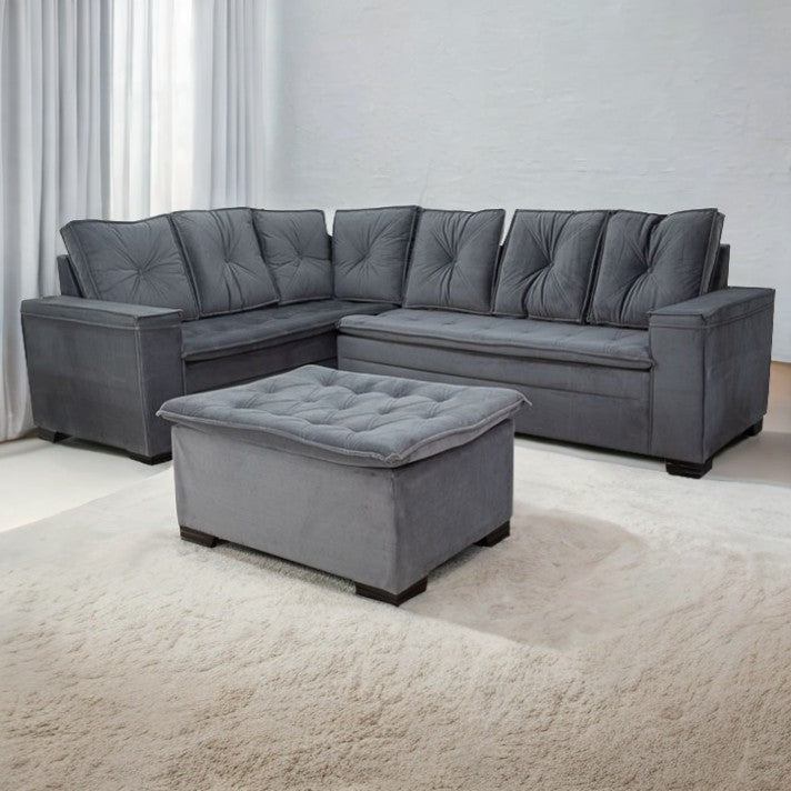 Sofá de Canto Alemanha com Puff Grafite A15 – UNIÃO ESTOFADOS