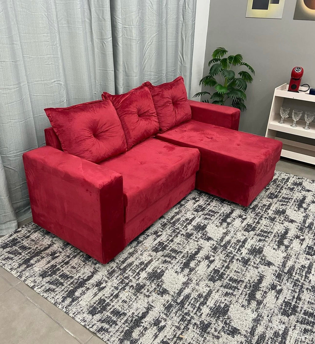Sofá Florença 3 Lugares com Chaise Tecido Suede 200cm - Móveis furniture
