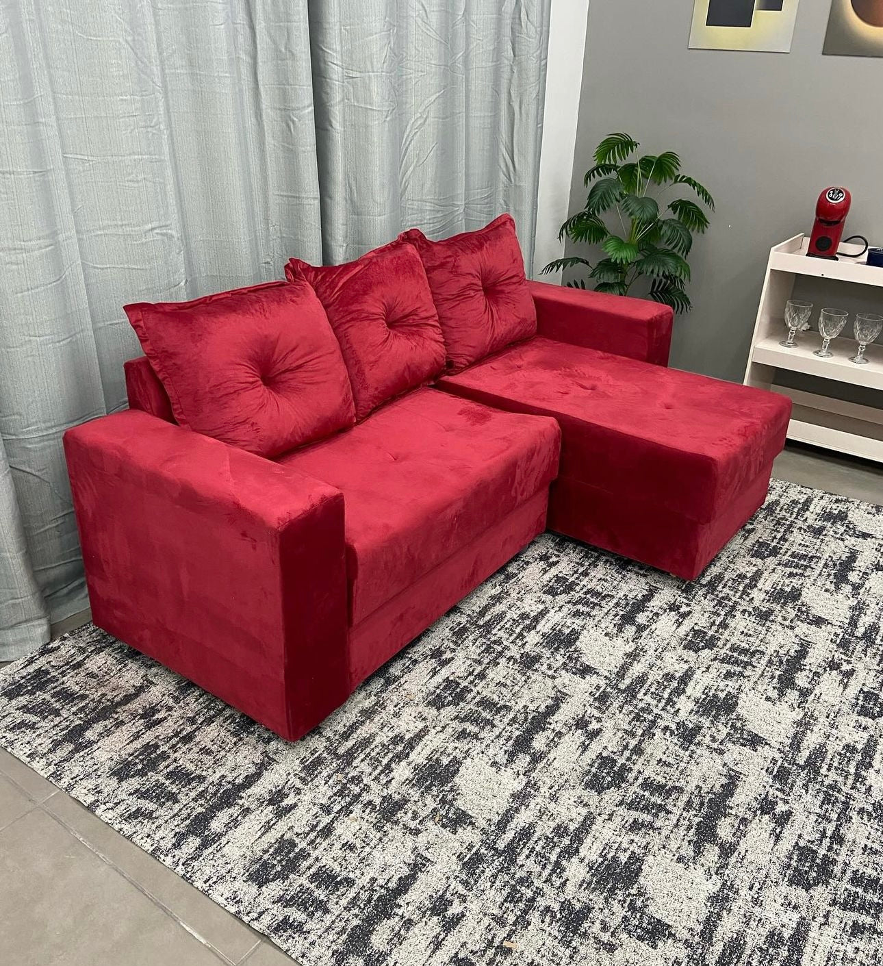Sofá Florença 3 Lugares com Chaise Tecido Suede 200cm - Móveis furniture