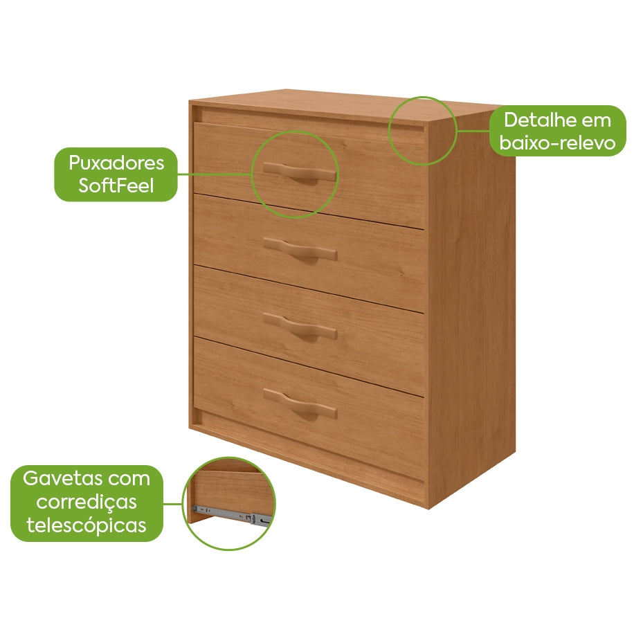 Cômoda 4 Gavetas Suavitá Amêndoa Clean – LOPAS