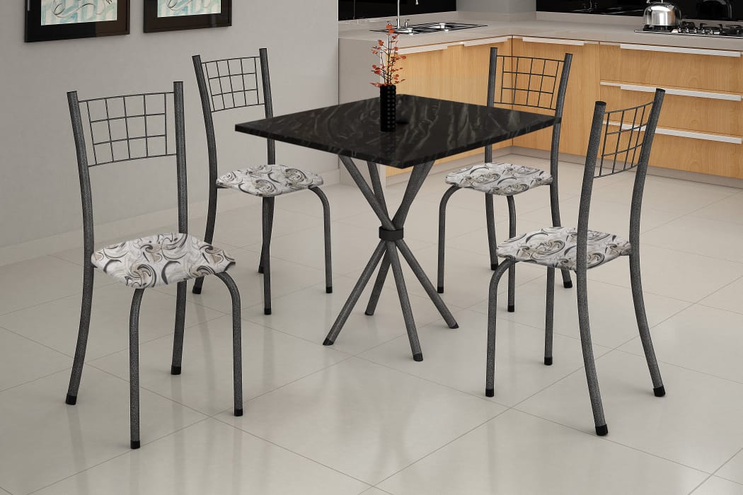 Conj Mesa Dany 70x70 Tmp Pedra 4Cds Mart Prata Soma