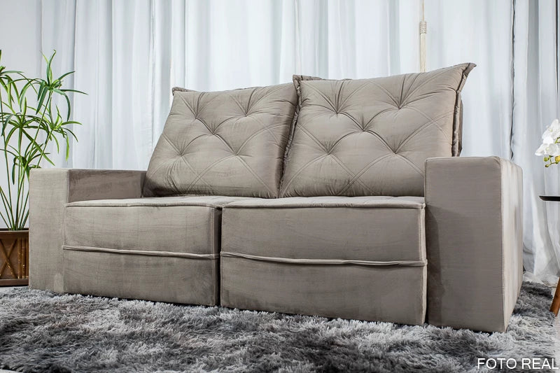 Sofá Retrátil Reclinável Berlim 2.10m Cinza 813 - D33 e Molas Ensacadas - Móveis furniture