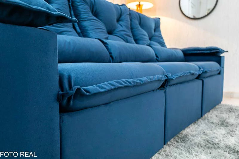Sofá Retrátil Reclinável 2.70m Texas Veludo Azul - Móveis furniture