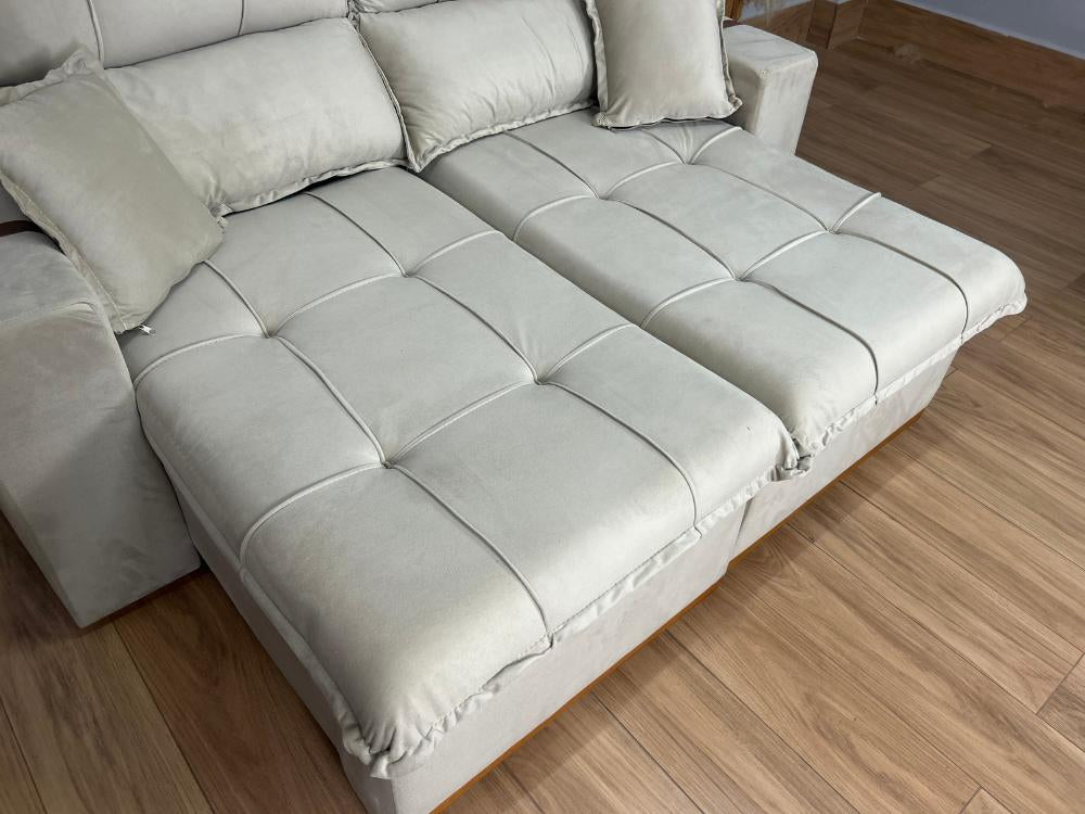 Sofá Retrátil Reclinável Oásis 1.80m – Bege Veludão