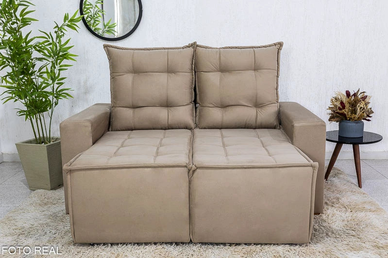 Sofá Retrátil Reclinável 1.60m Rafaela Veludinho Bege - Móveis furniture