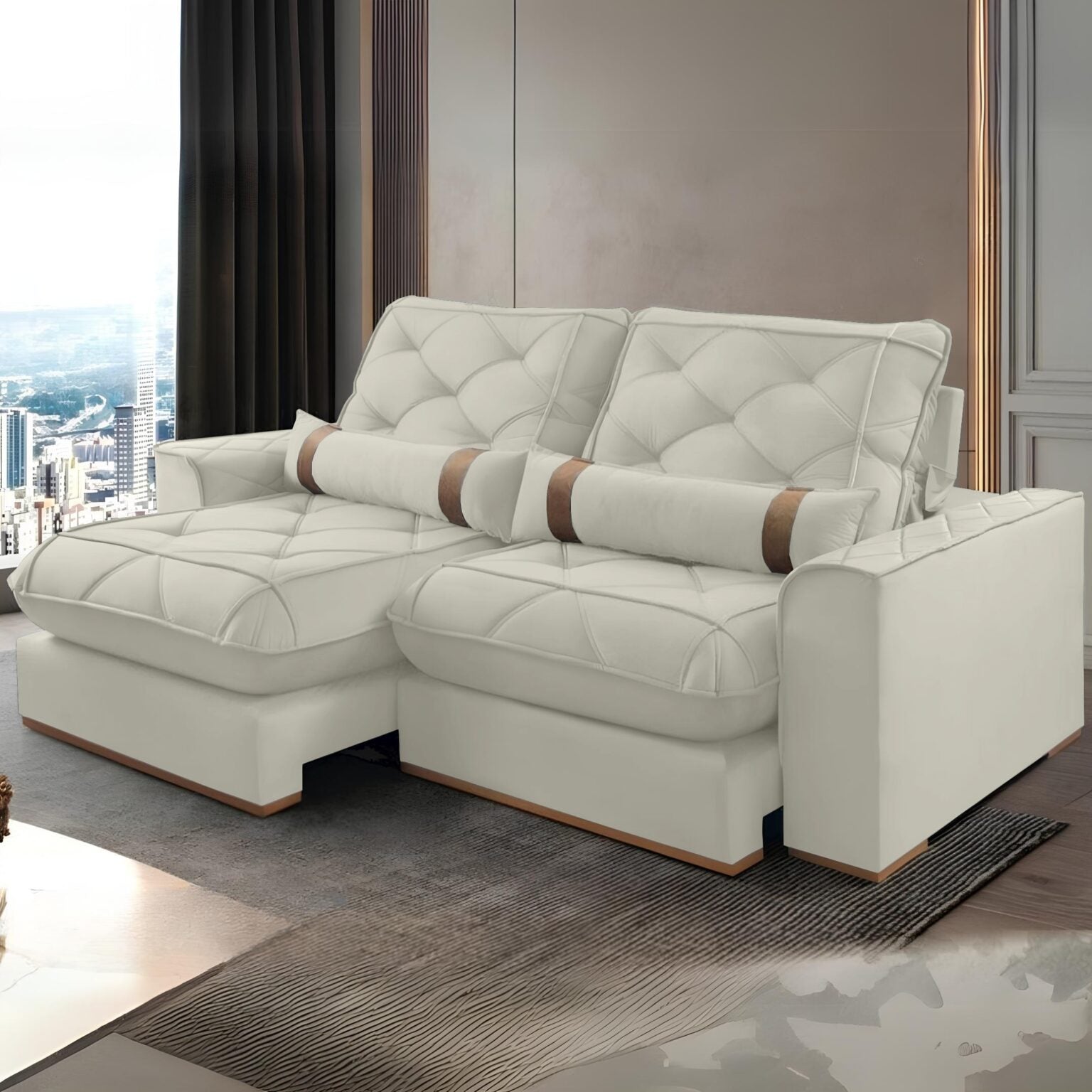 Sofá Retrátil e Reclinável Poseidon 029 2,50 m Veludo Marfim – VICAM ESTOFADOS