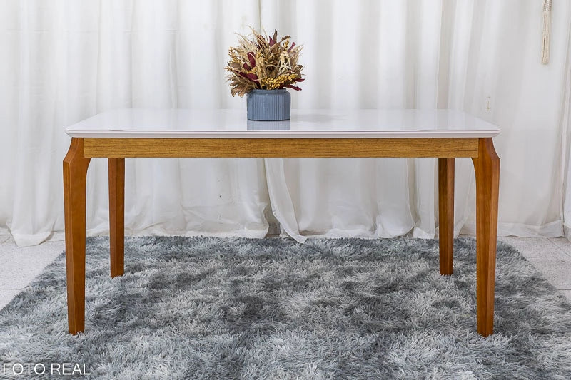 Mesa de Jantar Alegra Tampo Vidro Off 160×80 6 Cadeiras Diamante Linho Cinza 2904 JCM Madeira Maciça - Móveis furniture