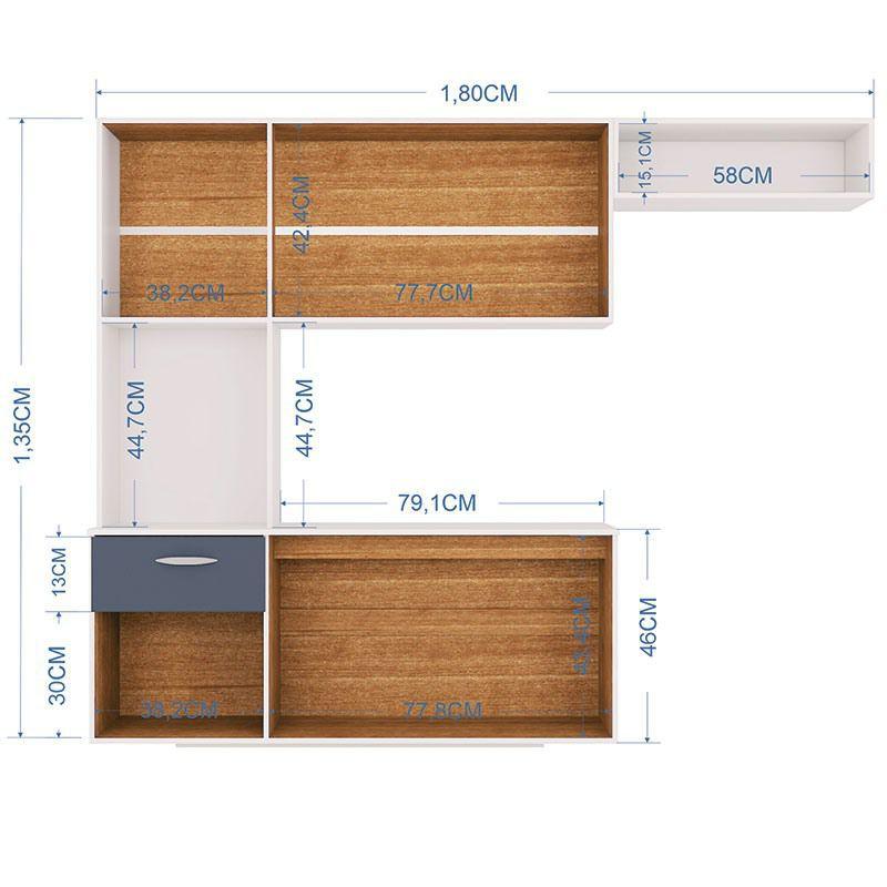 Cozinha Suspensa com Balcao Isis 180 Damasco Ripado 3D.Cinza