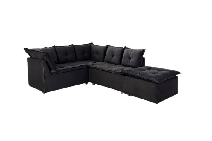 SOFA DE CANTO TURIM 2 MOD+1PUFF PRETO LISO – PRIMOR