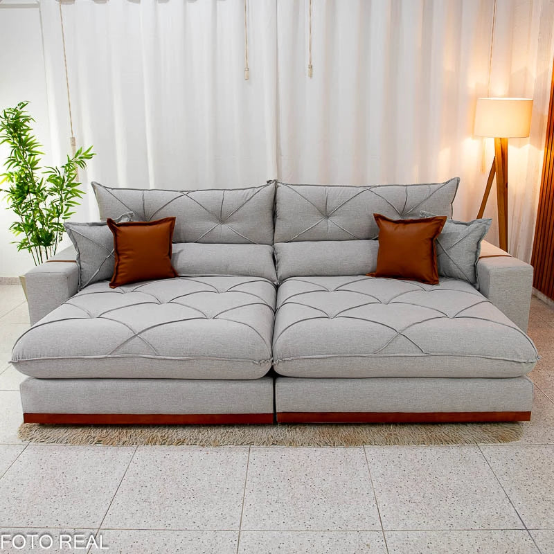 Sofá Retrátil Reclinável Gran Bello 2.90m Linho Cinza 31 - Molas Ensacadas