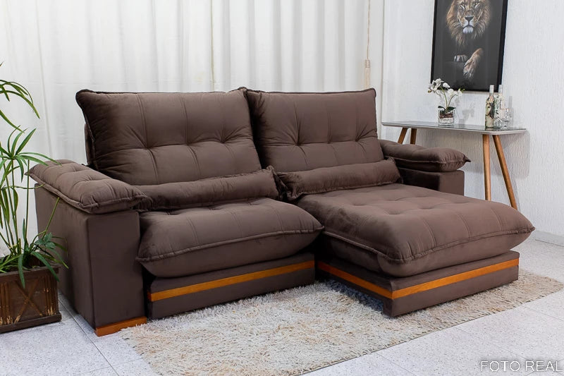 Sofá Retrátil Reclinável Ibis 2.30m Veludo Marrom 815 - D33 e Molas Ensacadas - Móveis furniture