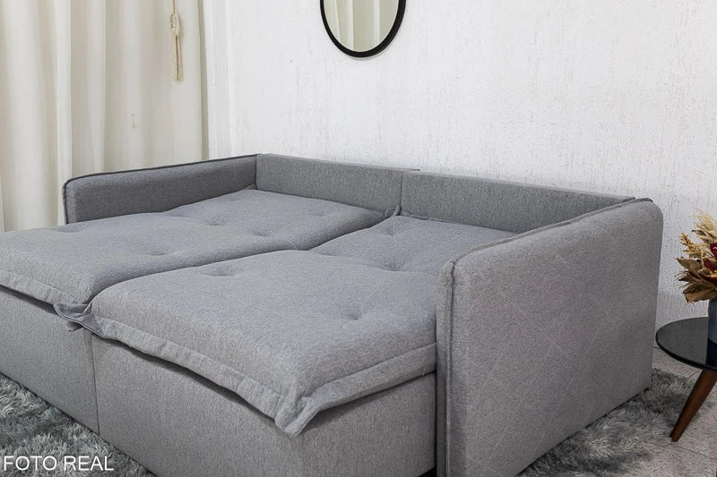 Sofá Retrátil Reclinável Lima Linho Cinza A59 Larg. 2.00m - Sem Caixa