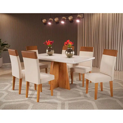 Mesa de Jantar Viena 160x90cm com 6 Cadeiras Turim Tecido Linho Viero