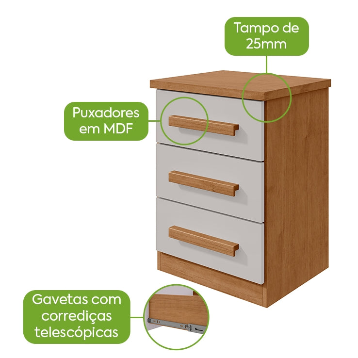 Mesa de Cabeceira Baião Amêndoa Clean/Off White – LOPAS