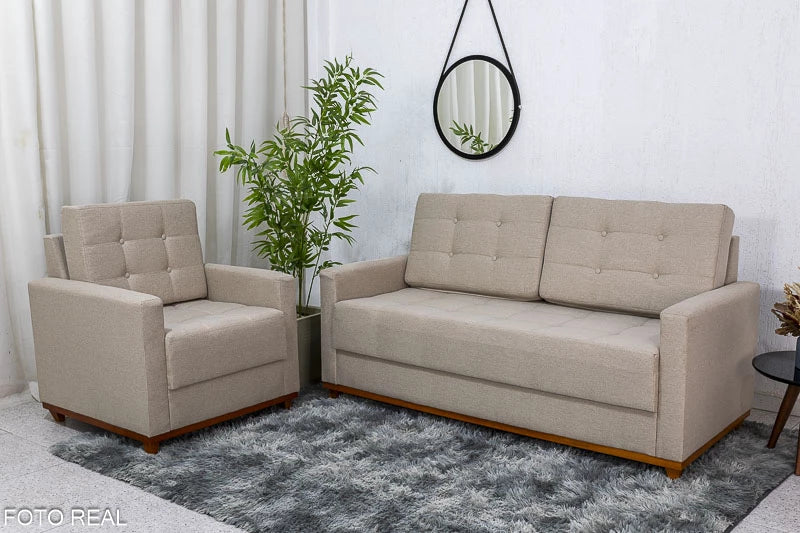 Sofá Áustria 3 Lugares + Poltrona Áustria Bege - Móveis furniture