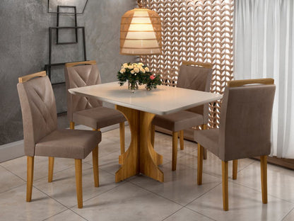 Mesa de Jantar Londres 0.90×0.90 Com 4 Cadeiras Califórnia – Cinamomo/Off White/Avelã