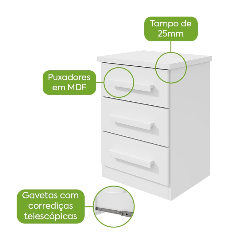 Mesa de Cabeceira Baião Branco – LOPAS