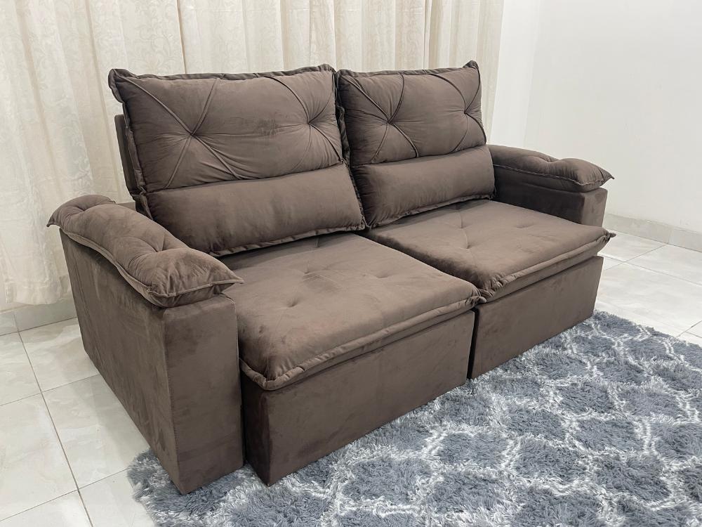 Sofá Retrátil e Reclinável REF 2030 2.00m – Marrom Veludão - Móveis furniture