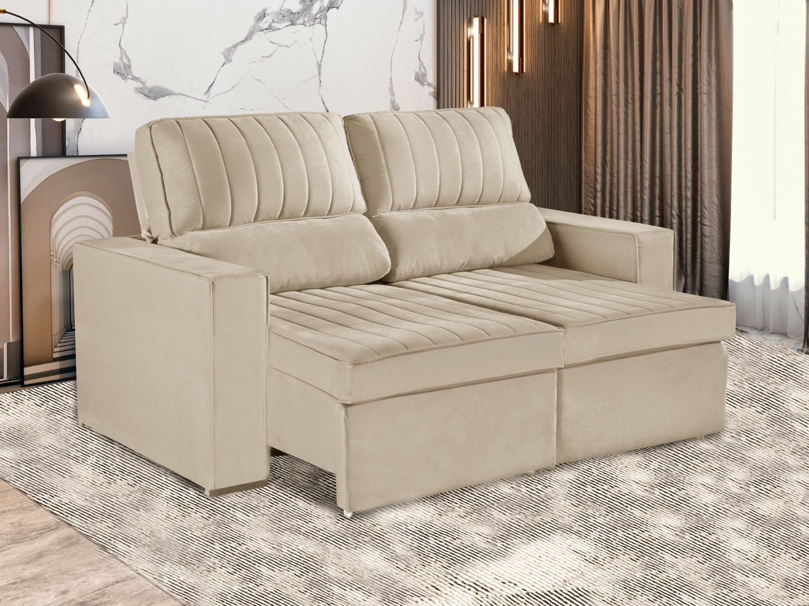 Estofado Retr Recl New Napoli Vel Bege - Móveis furniture