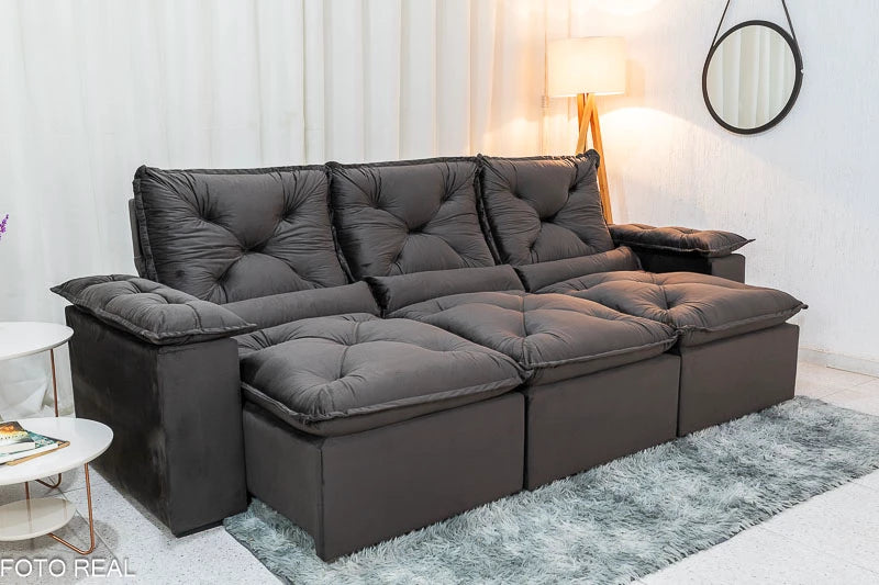 Sofá Retrátil Reclinável 2.70m Texas Veludo Marrom - Móveis furniture