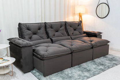 Sofá Retrátil Reclinável 2.70m Texas Veludo Marrom - Móveis furniture