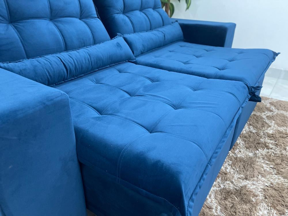 Sofá Retrátil Reclinável Small 2.00m – Azul Veludão - Móveis furniture