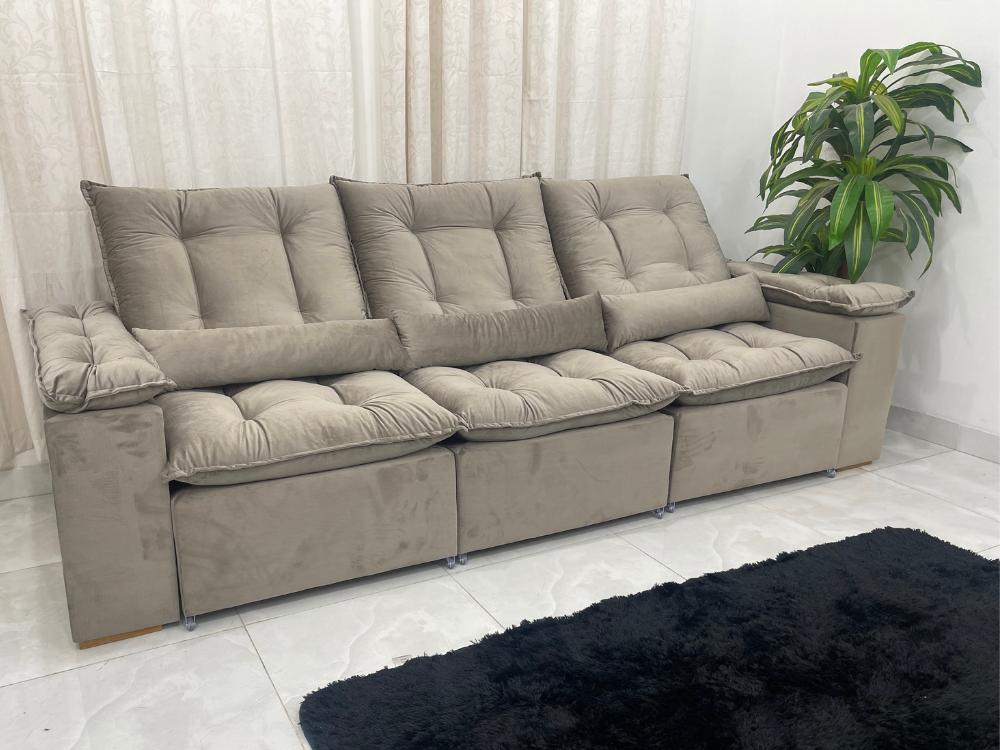 Sofá Retrátil Reclinável Atenas 2.70m – Bege Escuro - Móveis furniture