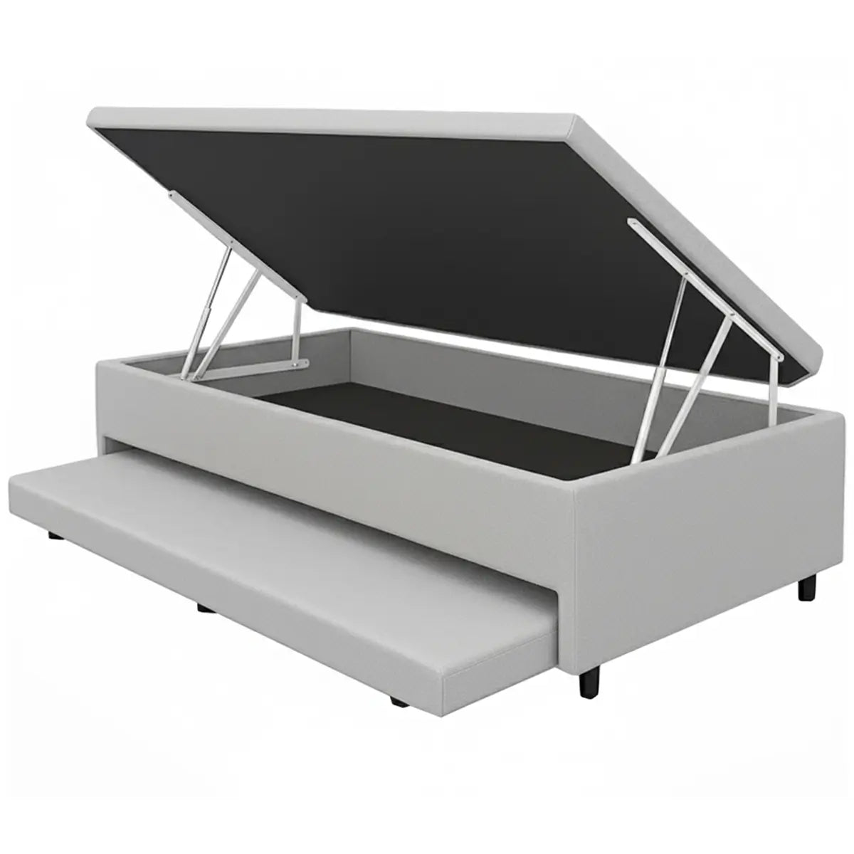 Base Box Solteiro Baú com Auxiliar Corino Branco – ALTO NÍVEL CAMAS E COLCHÕES
