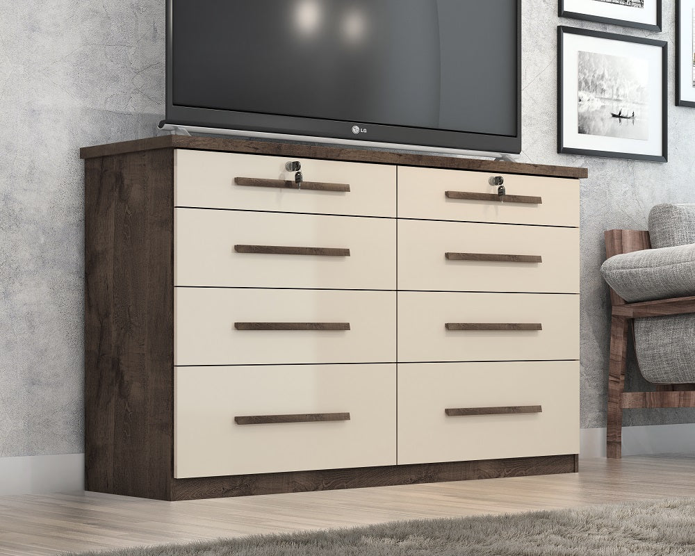 Comoda Monique Dupla 8G Chocolate.OffWhite Quarta Divisao