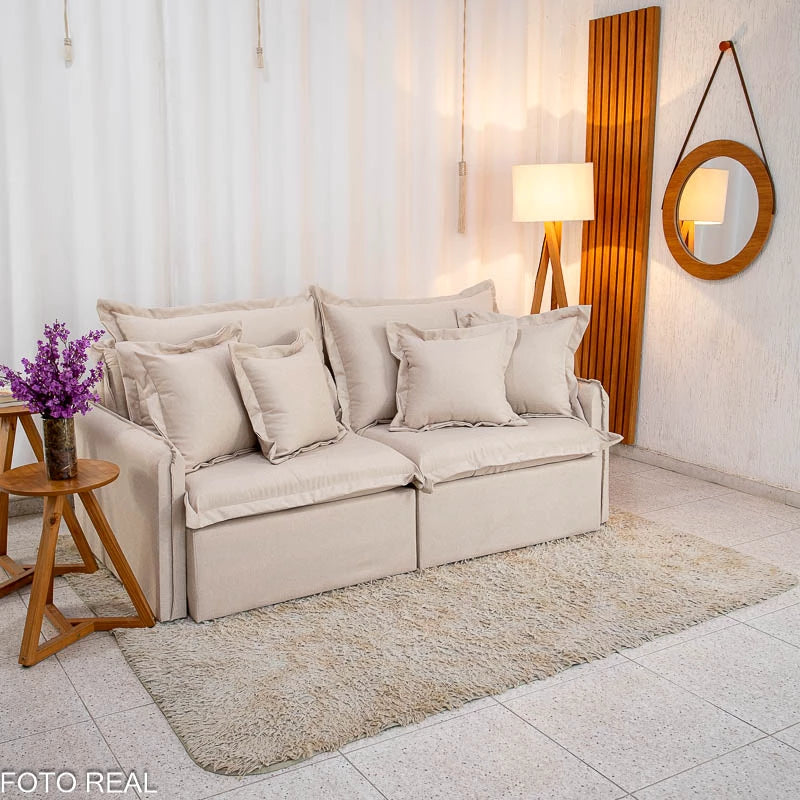 Sofá Retrátil Reclinável Lima 2.00m Linho Bege A57 - Sem Caixa