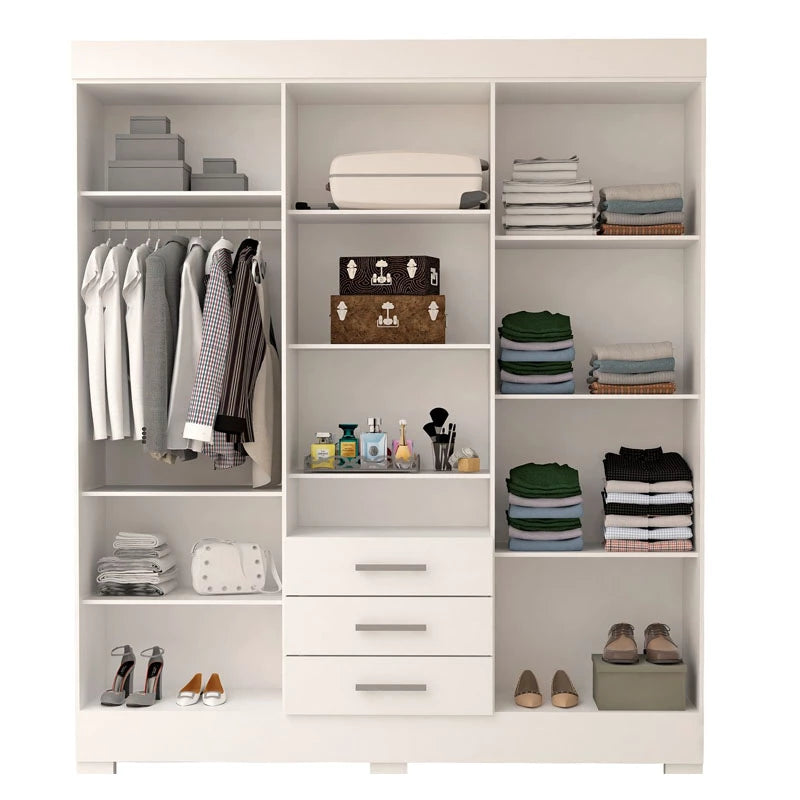 Roupeiro Débora c/Espelho 6 Portas 3 Gavetas 100% MDF Larg. 1.78m Branco ACP - Móveis furniture