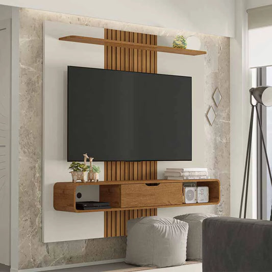 Painel Lisboa Ripado 3D Larg. 1.58m Off/Nature Bechara - Móveis furniture