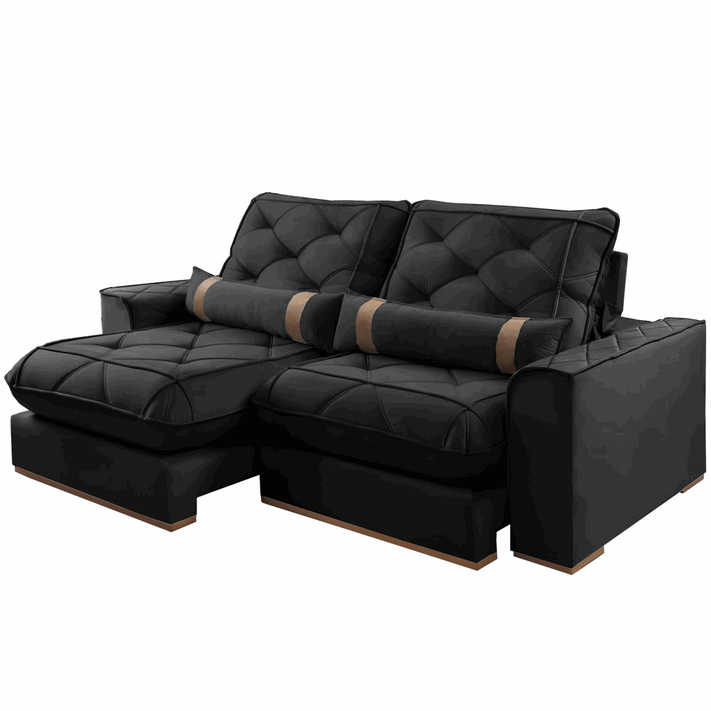 Sofá Retrátil e Reclinável Poseidon 029 2,50 m Veludo Preto – VICAM ESTOFADOS